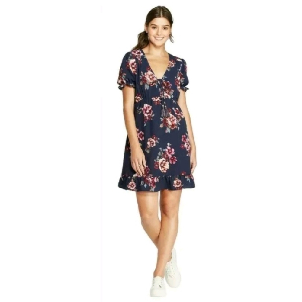 Xhilaration Floral Tie Front Mini Dress large